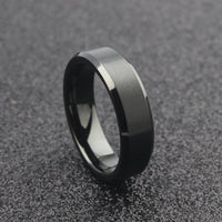 The Perseus - 6mm Brushed Black Tungsten Bevelled Edge Ring
