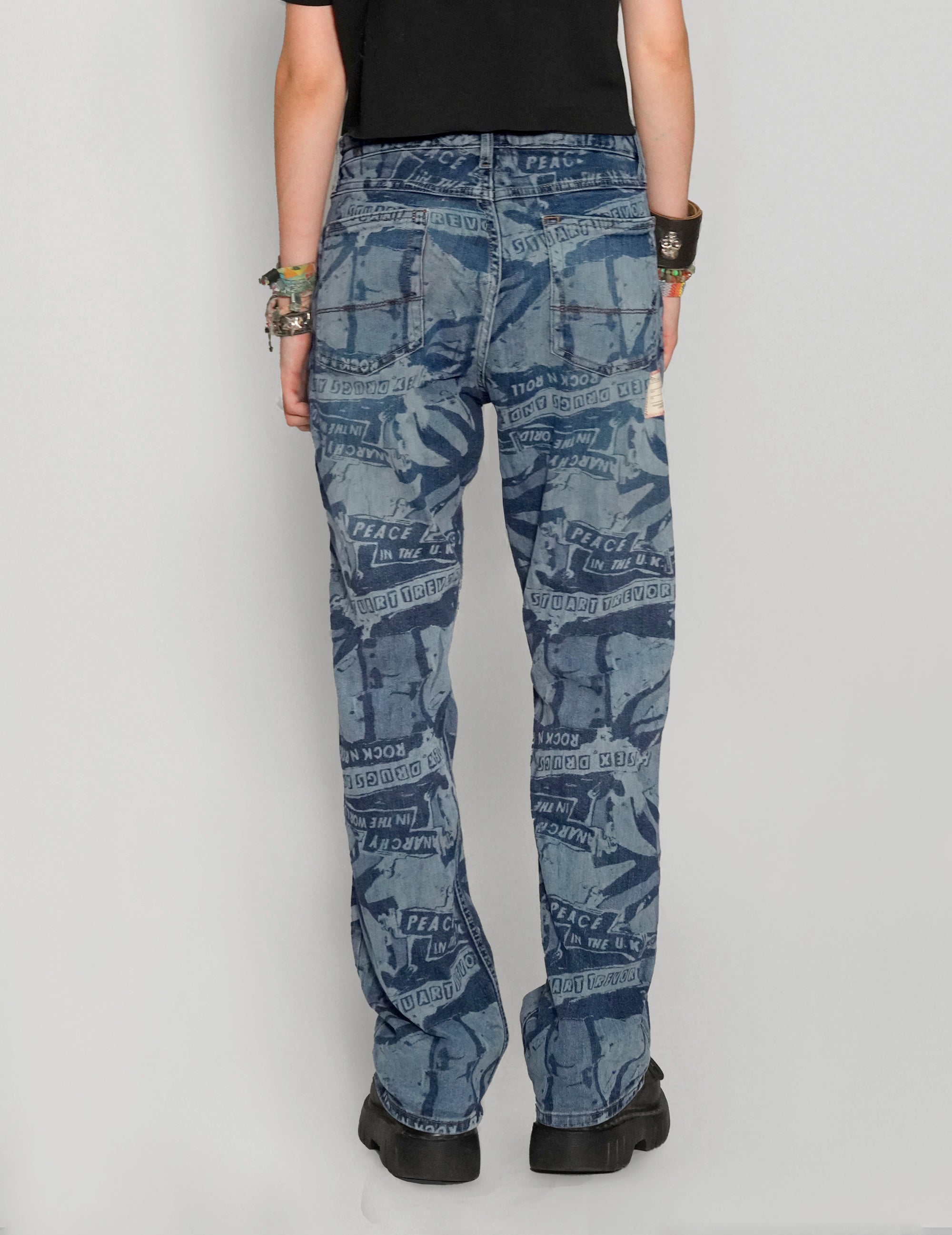 'Peace' Laser Print Vintage Levi’s 501 Jeans in Blue