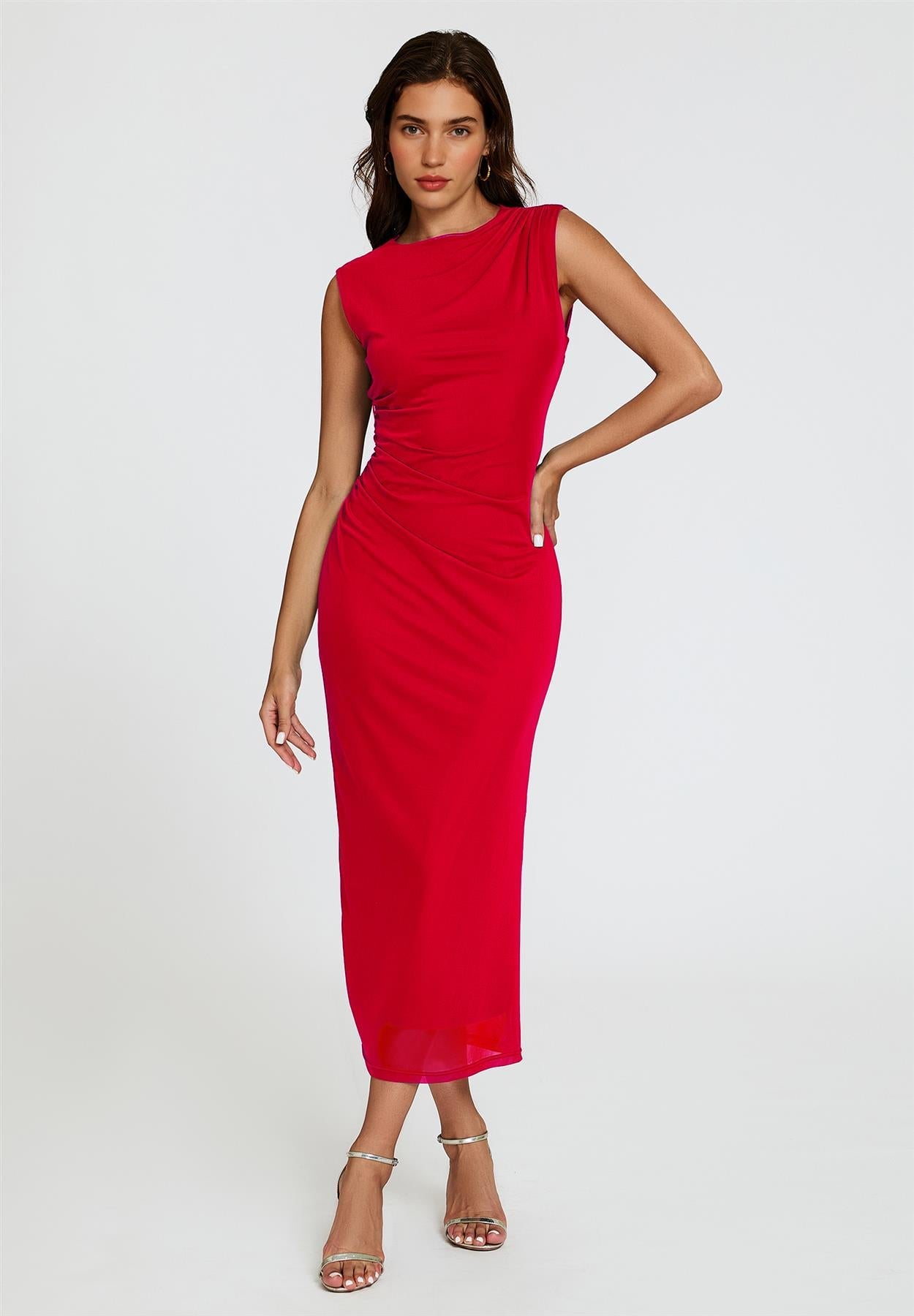 Mesh Maxi Dress In Red