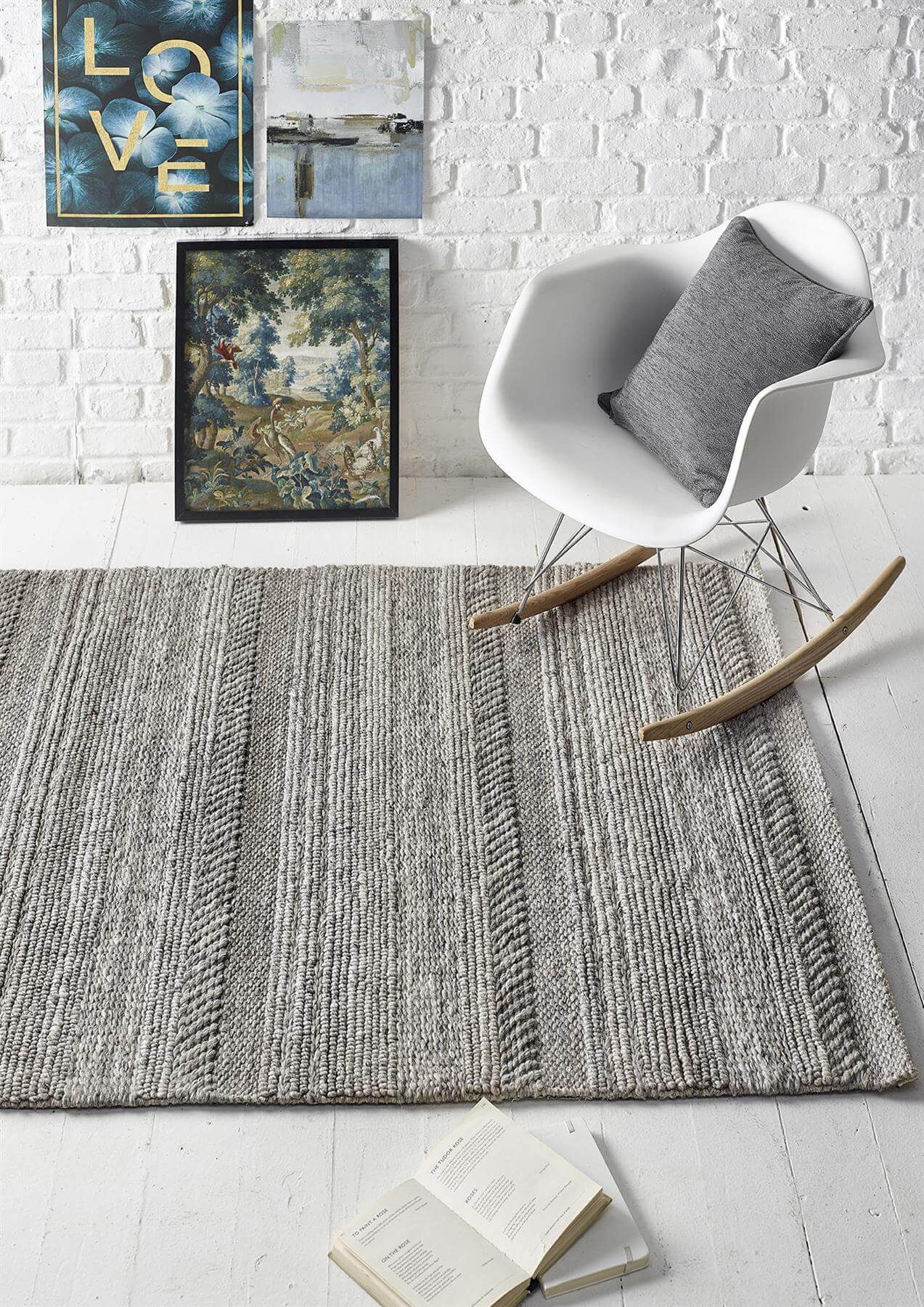 Chunky Handwoven Natural/Grey Wool Knitted Rug
