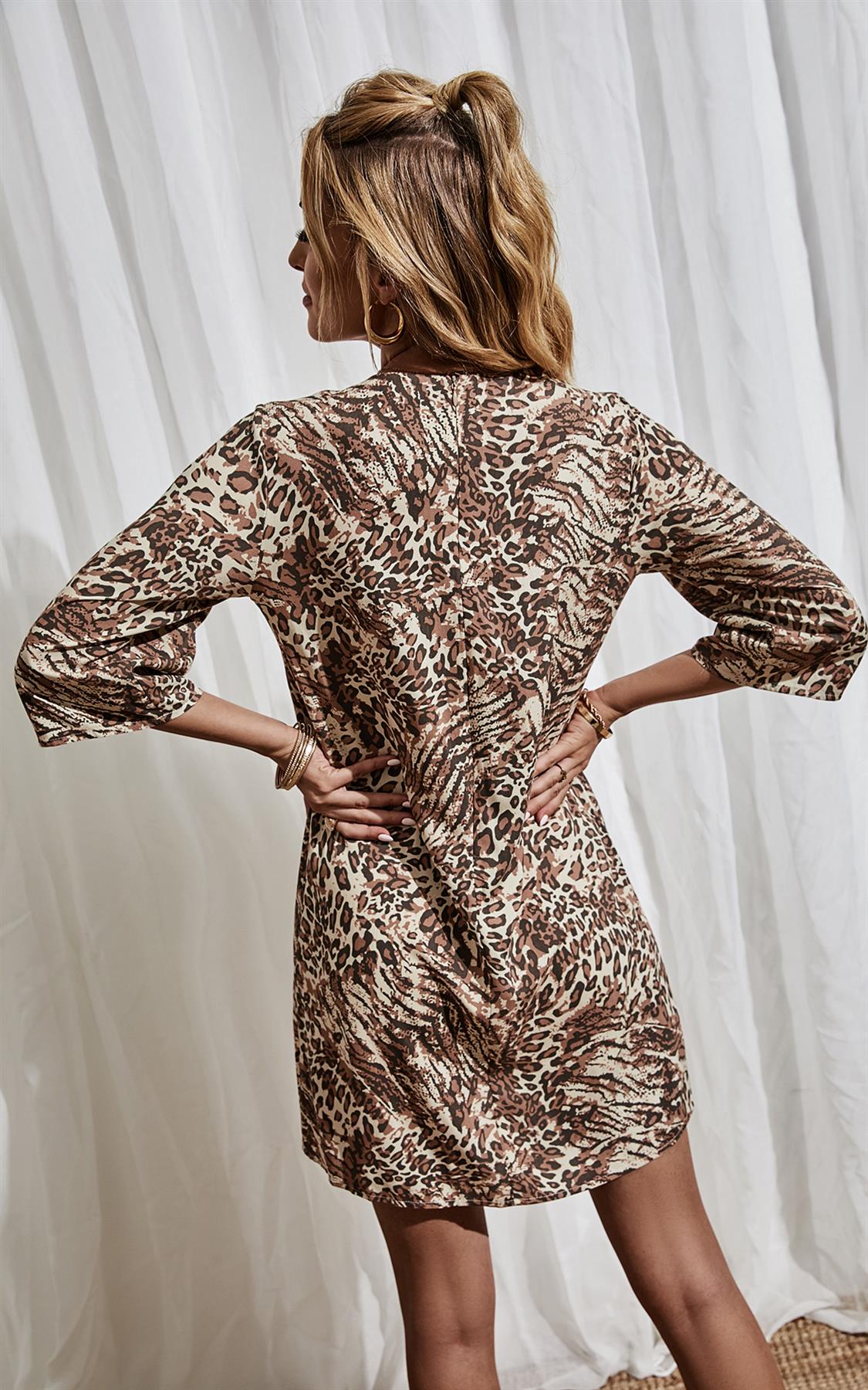 Animal Print Tunic Dress In Beige