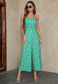Floral Print Tie Back Culotte Jumpsuit In Green
