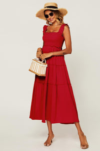 Hem Detail Tiered Maxi Dress In Fuchsia Red