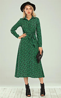Shirt Midi Dress In Green leaf Print