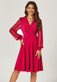 Long Chiffon Sleeve Pleated Midi Dress In Wine