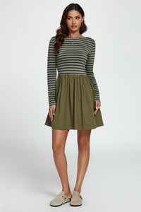 Long Sleeve Stripe Mini Dress In Olive