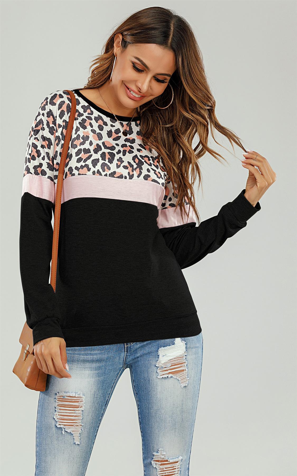 Animal Print With Pink Striped In Black Top