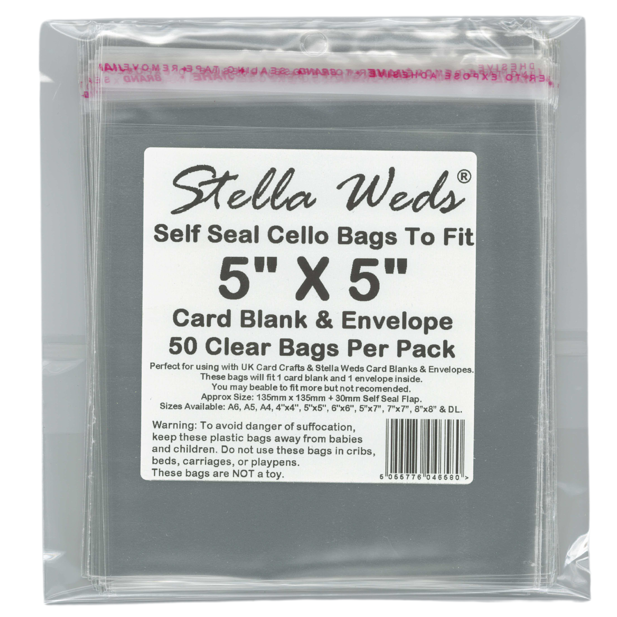 1000 x Clear Self Seal Bags To Fit 5x5 Card Blank & Envelope