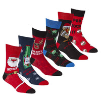 6 Pairs Men's Christmas Socks Collection Novelty Festive Designs Cotton Rich Santa Rudolph Beer Xmas Pudding Comfortable Holiday Socks by Sock Stack UK 6-11 EUR 39-45