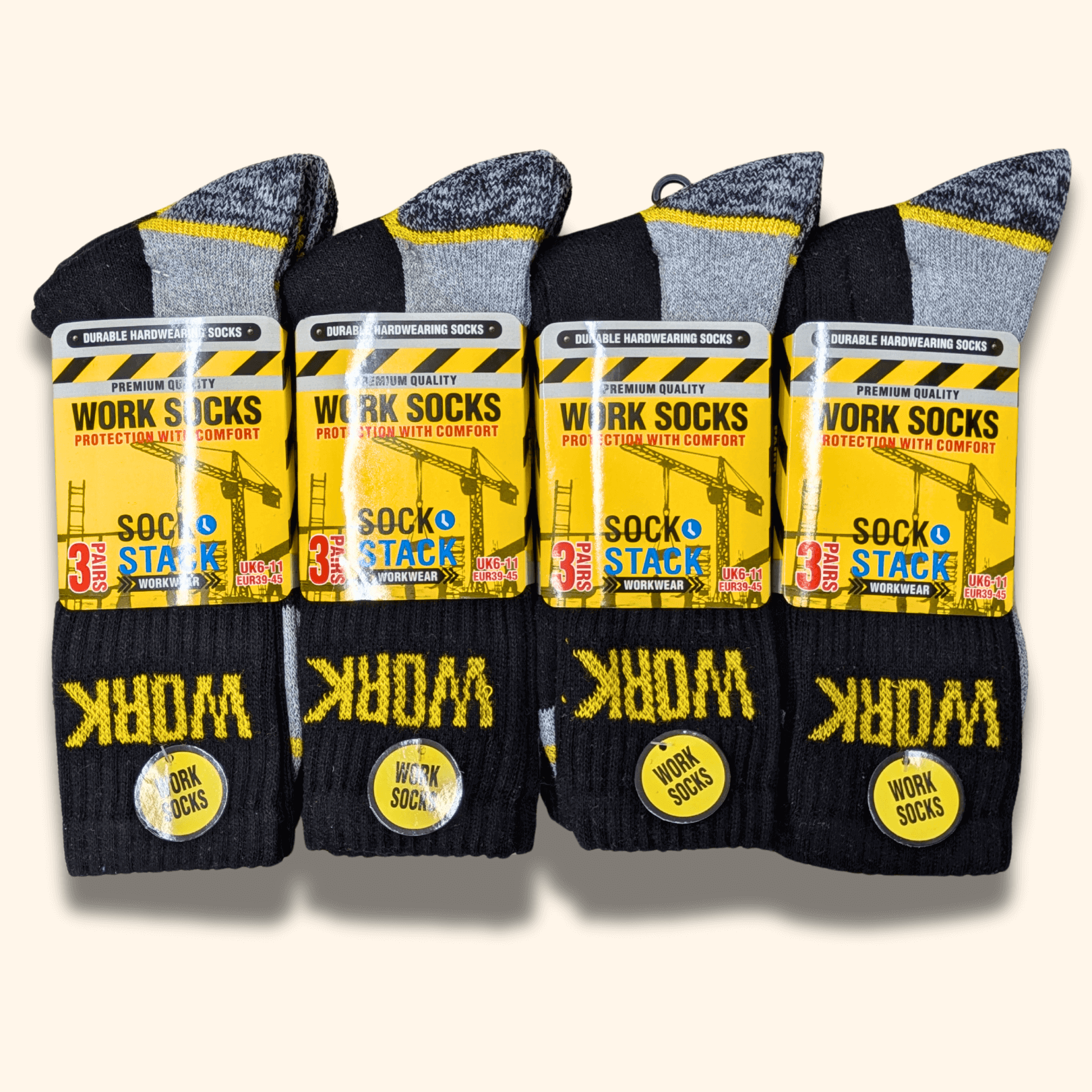 6 Pairs Mens Heavy Duty Work Socks Cushion Sole Reinforced Toe Heel Durable Black Boot Sock for Construction Outdoor Jobs Walking Sizes UK 6-11 EUR 39-45 by Sock Stack