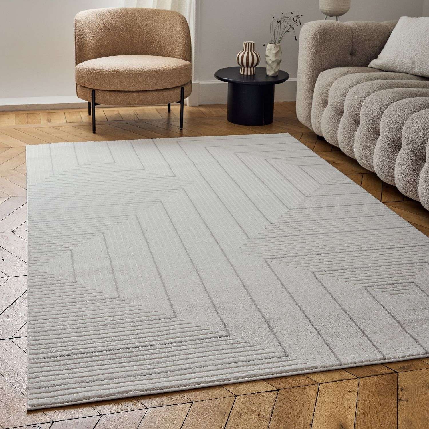 Carmel Cream-Grey Geometric Area Rug for Modern Elegance