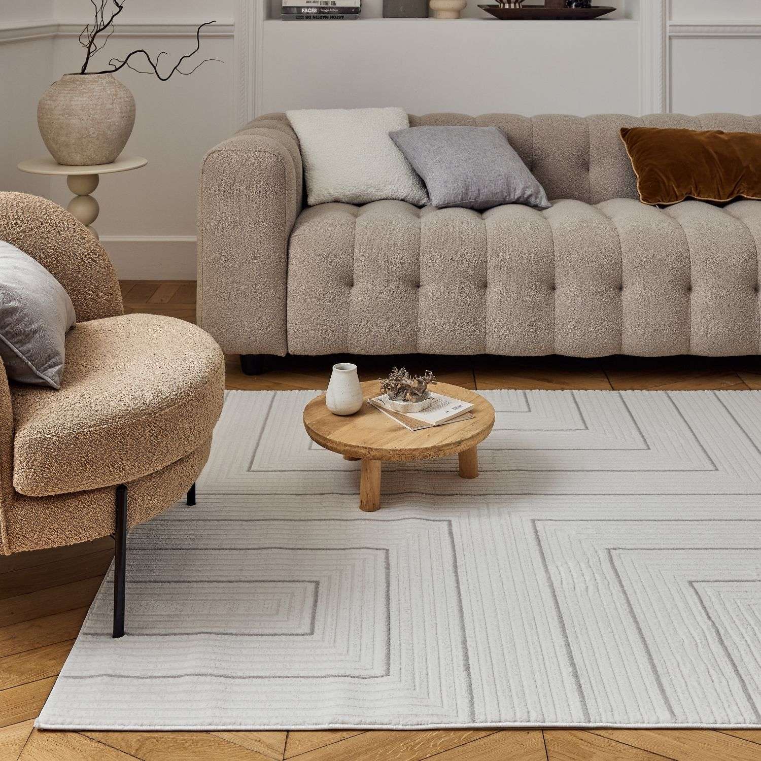 Carmel Cream-Grey Geometric Area Rug for Modern Elegance