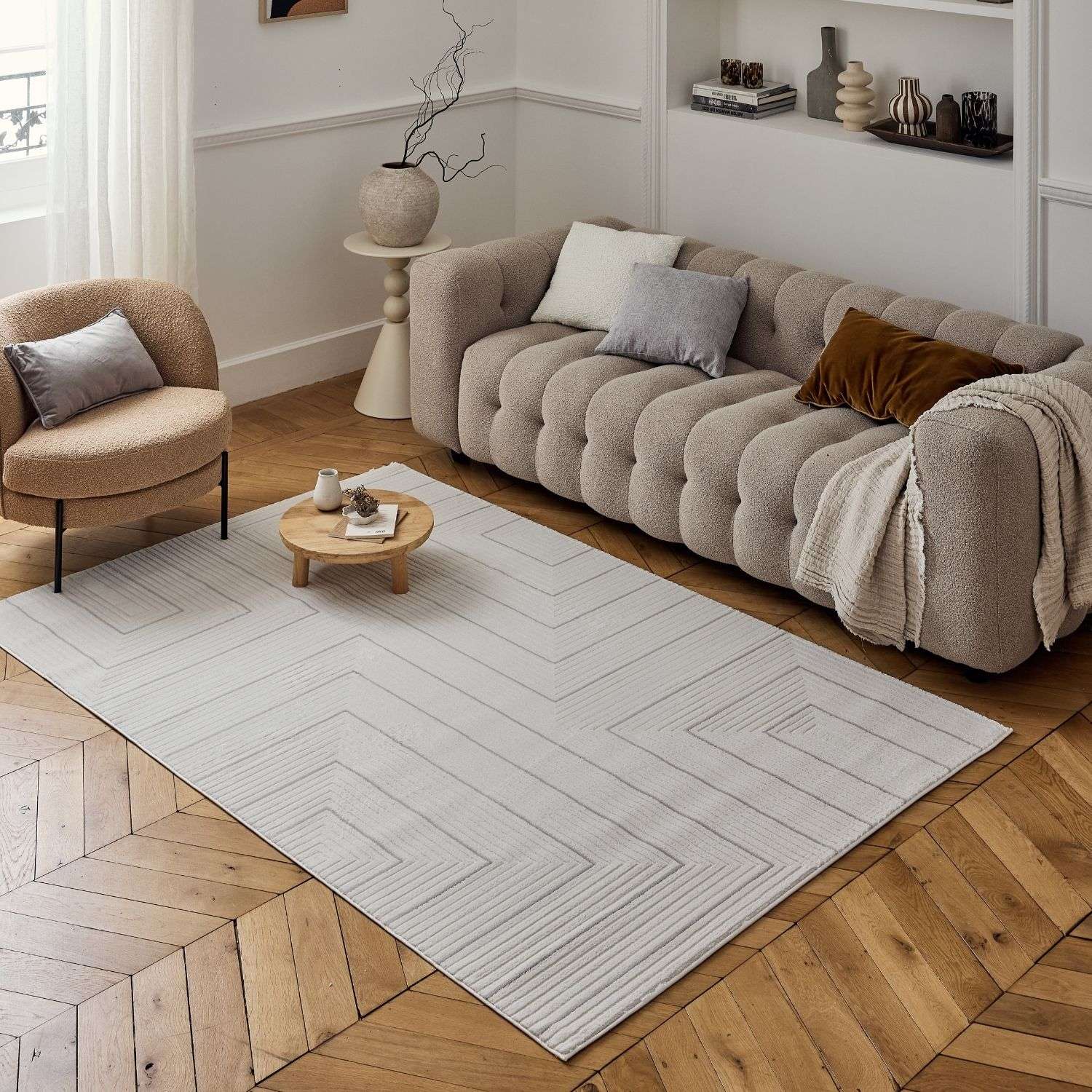 Carmel Cream-Grey Geometric Area Rug for Modern Elegance