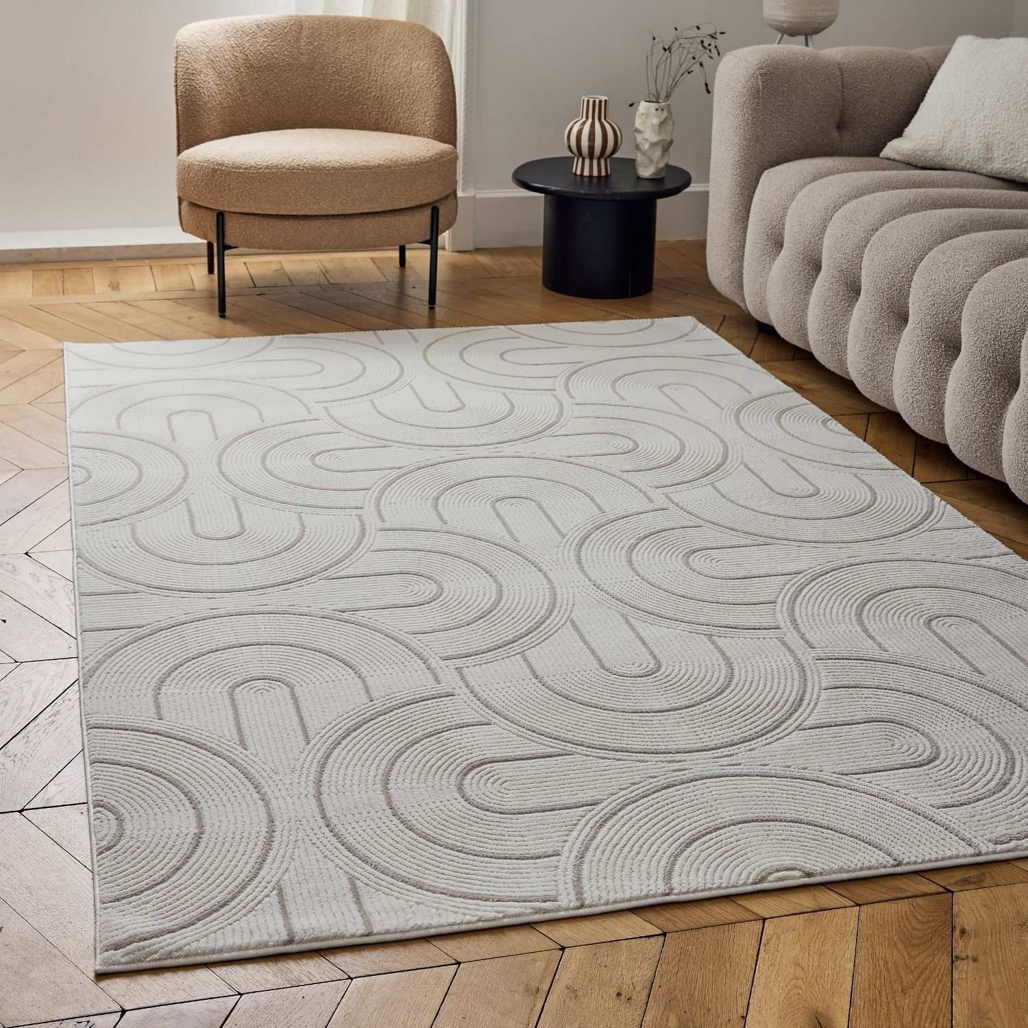Cream-Beige Geometric Area Rug 6070 for Stylish Living Spaces