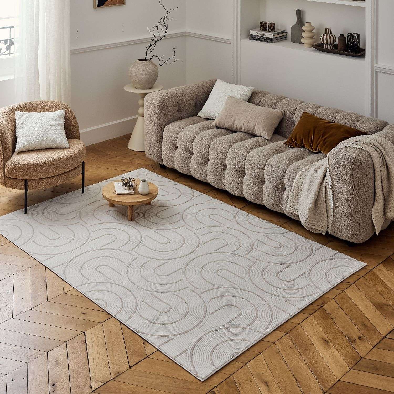Cream-Beige Geometric Area Rug 6070 for Stylish Living Spaces