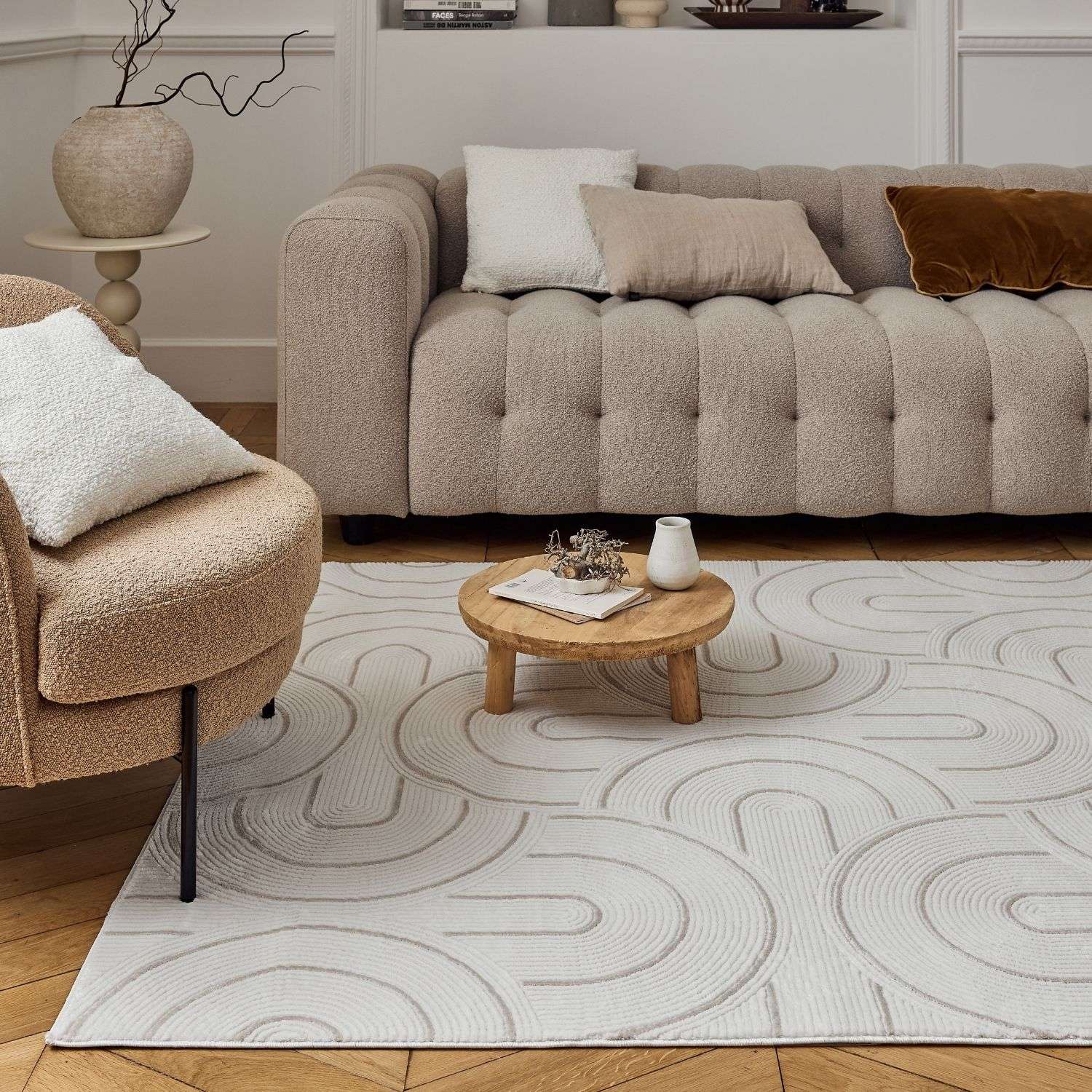 Cream-Beige Geometric Area Rug 6070 for Stylish Living Spaces