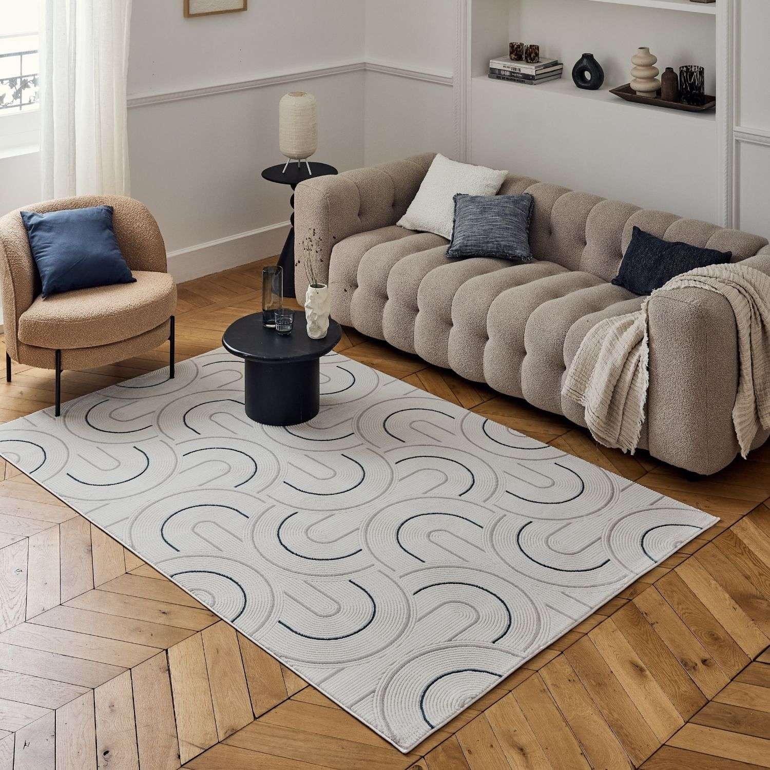 Cream-Blue Geometric Area Rug - Stylish Comfort for Every Space