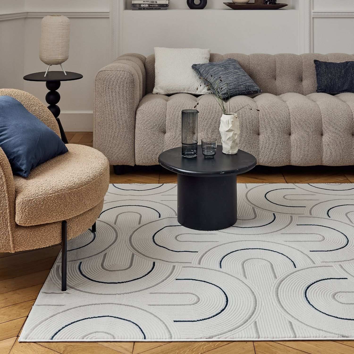 Cream-Blue Geometric Area Rug - Stylish Comfort for Every Space