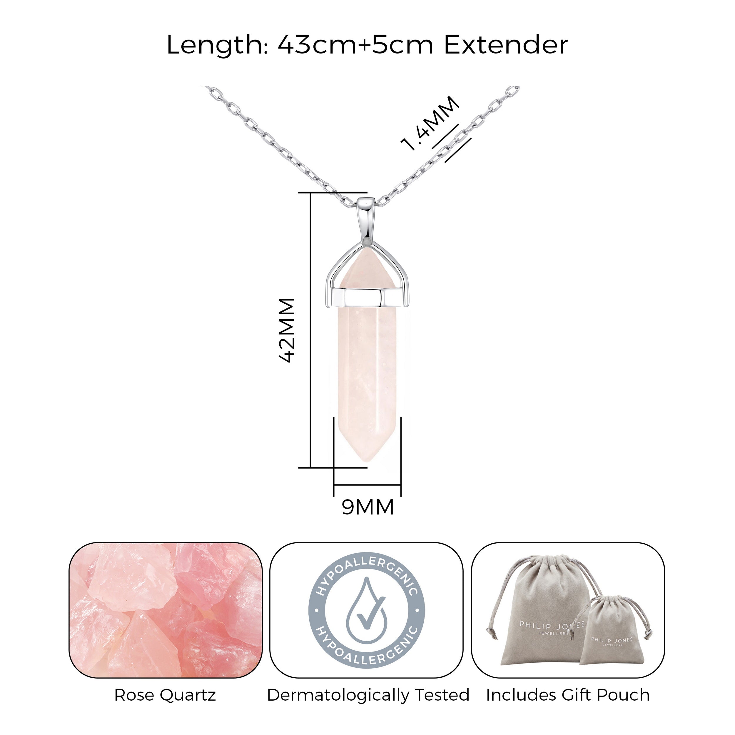 Rose Quartz Gemstone Necklace with Quote Card