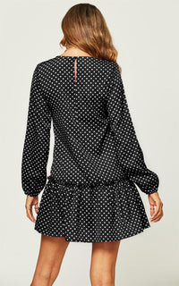 Hem Frill Detail Smock Dress In Black Polka Dot