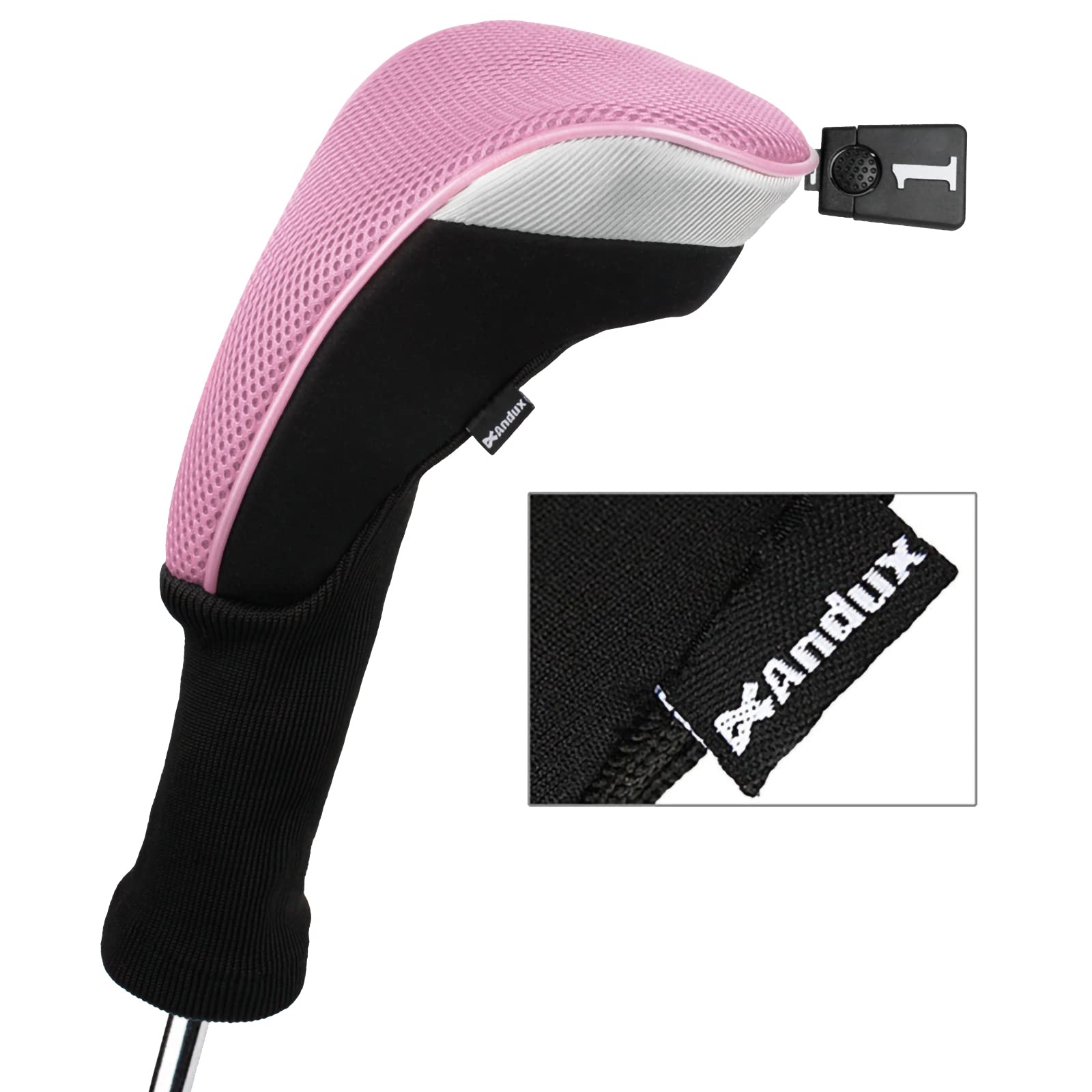 Andux 5pcs/Set Golf 460cc Driver Fairway Wood Club Head Covers Long Neck Black/Pink