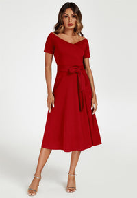 Bardot Midi Dress In Red