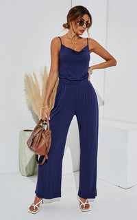 Strappy Jersey Culotte Jumpsuit In Navy