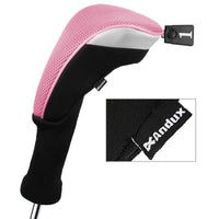 Andux 6pcs/Set Golf Club Head Covers Woods Driver Fairway Hybrid Set Long Neck (3 Hybrid + 3 Woods) Black/Pink
