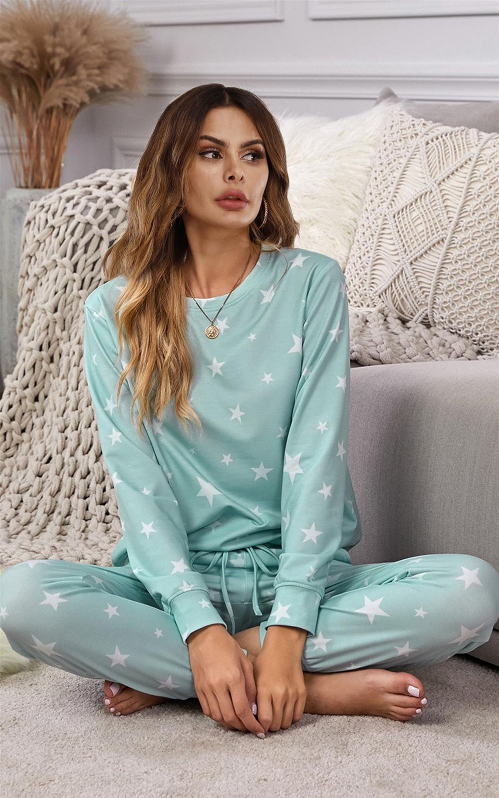 Star Print Loungewear Co Ord Set In Mint