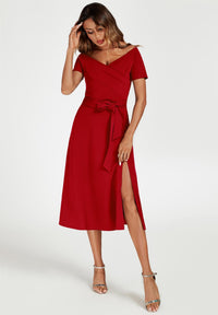 Bardot Midi Dress In Red