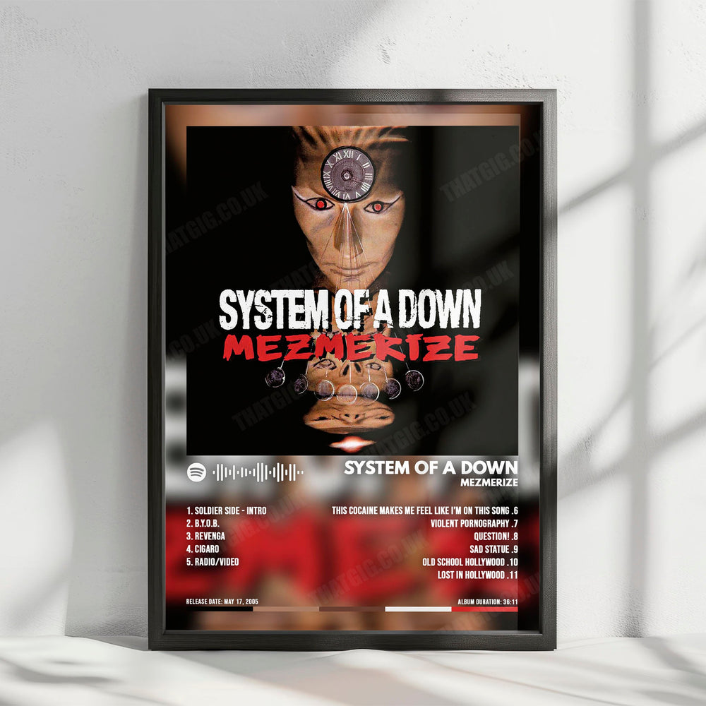 System of a Down "Mezmerize" Album Cover Poster - with Complete Tracklist