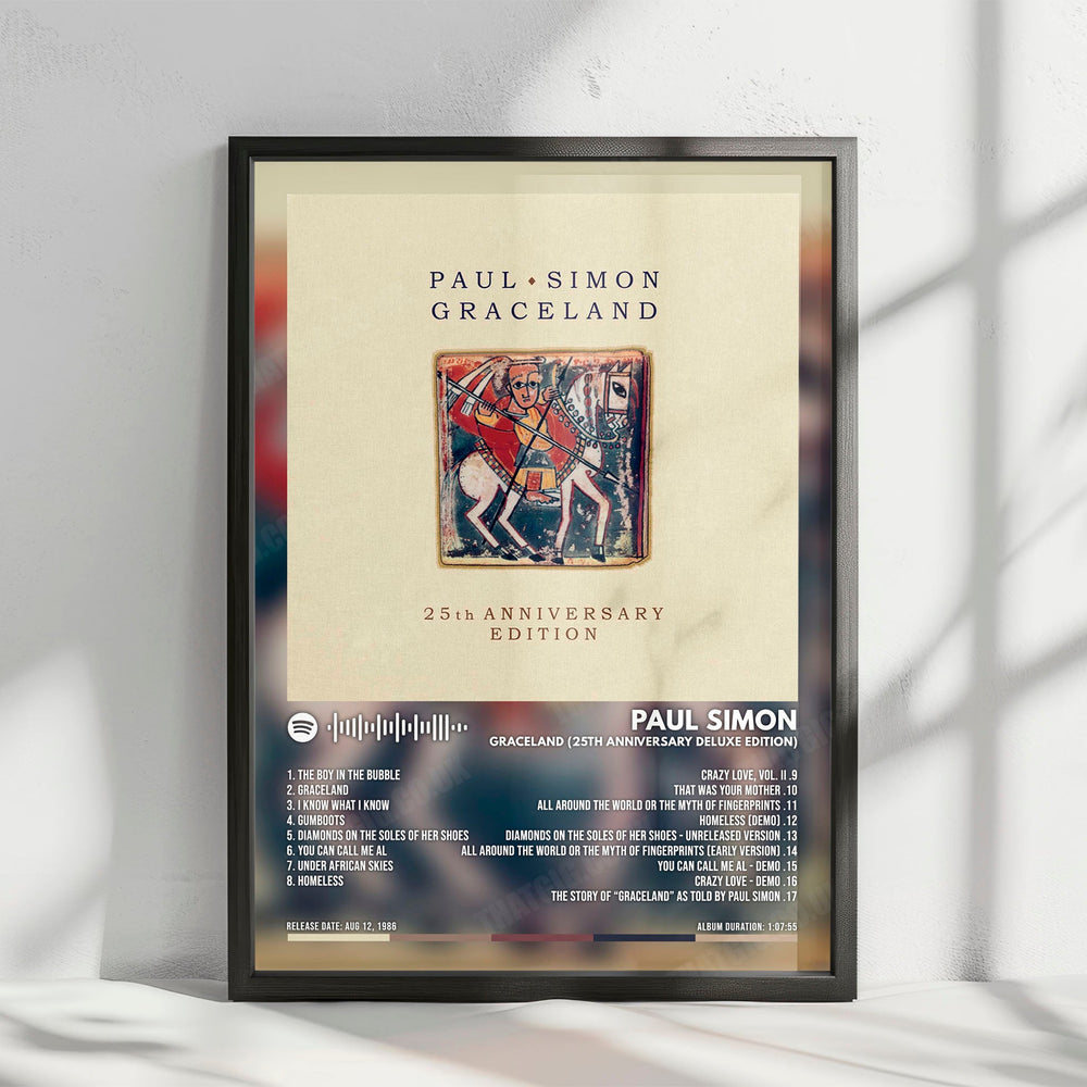 Paul Simon "Graceland" Album Cover Poster - with Complete Tracklist
