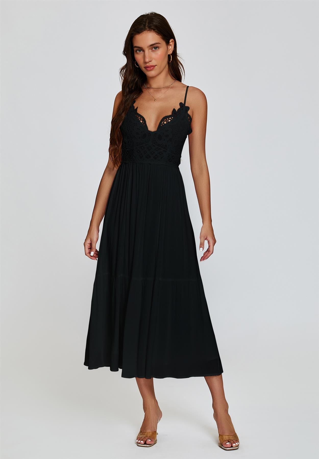 Lace Top Maxi Dress In Black