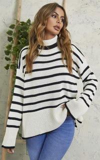 Black Striped Jumer Top In Beige