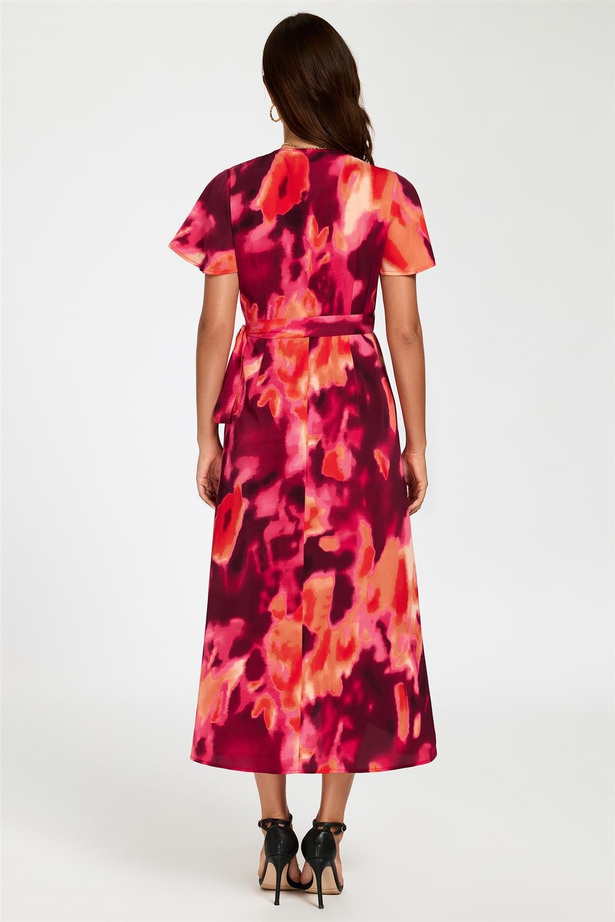 Abstract Print Wrap Maxi Dress In Burgundy