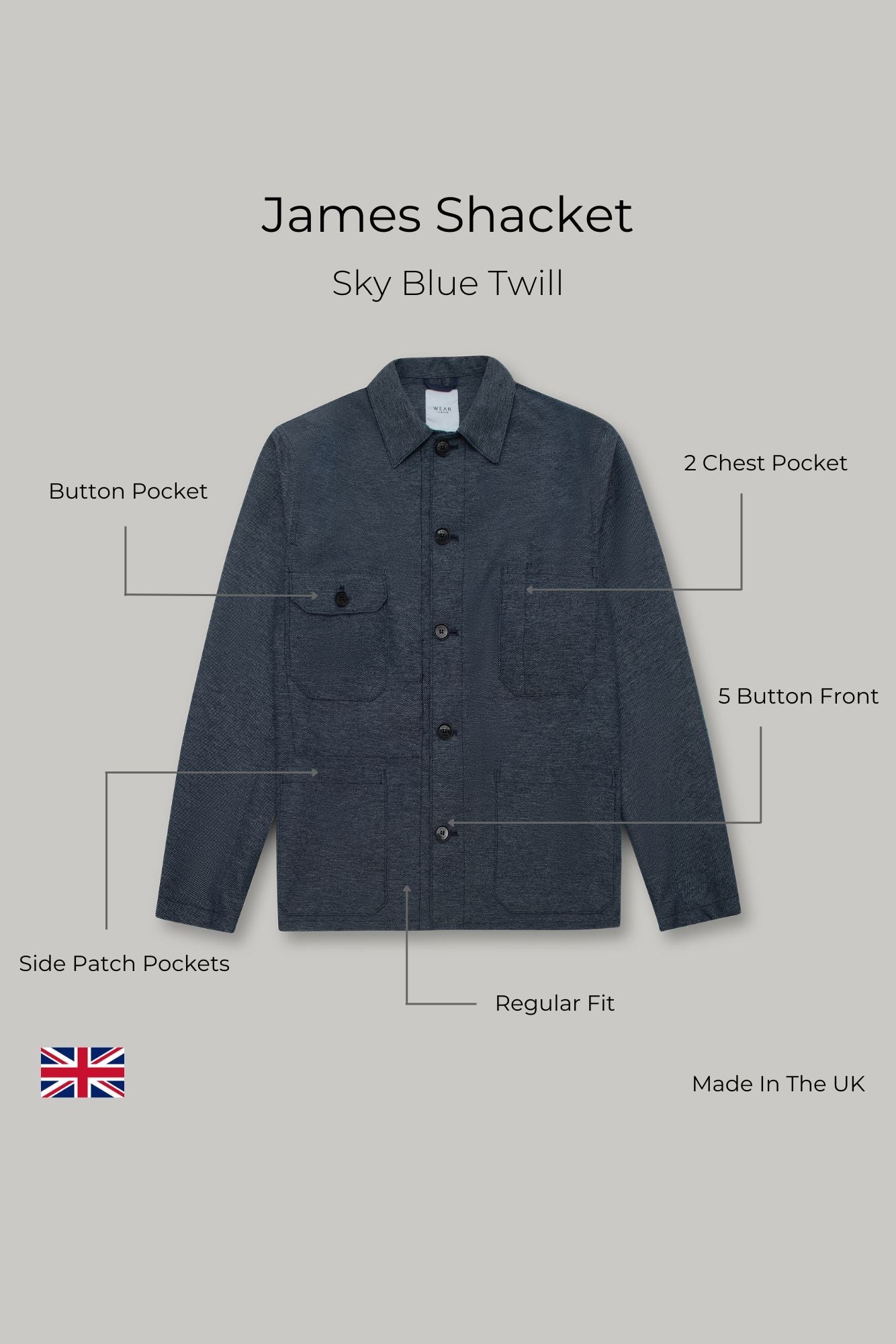 James Four Pocket Jacket - Sky Blue Twill