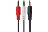 Maplin 3.5mm Aux Stereo 3-Pole Jack Plug to Twin Mono 3.5mm 2-Pole Jack Plug Cable - Black, 2m