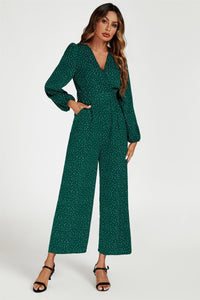 Dot Print Wrap Jumpsuit In Green