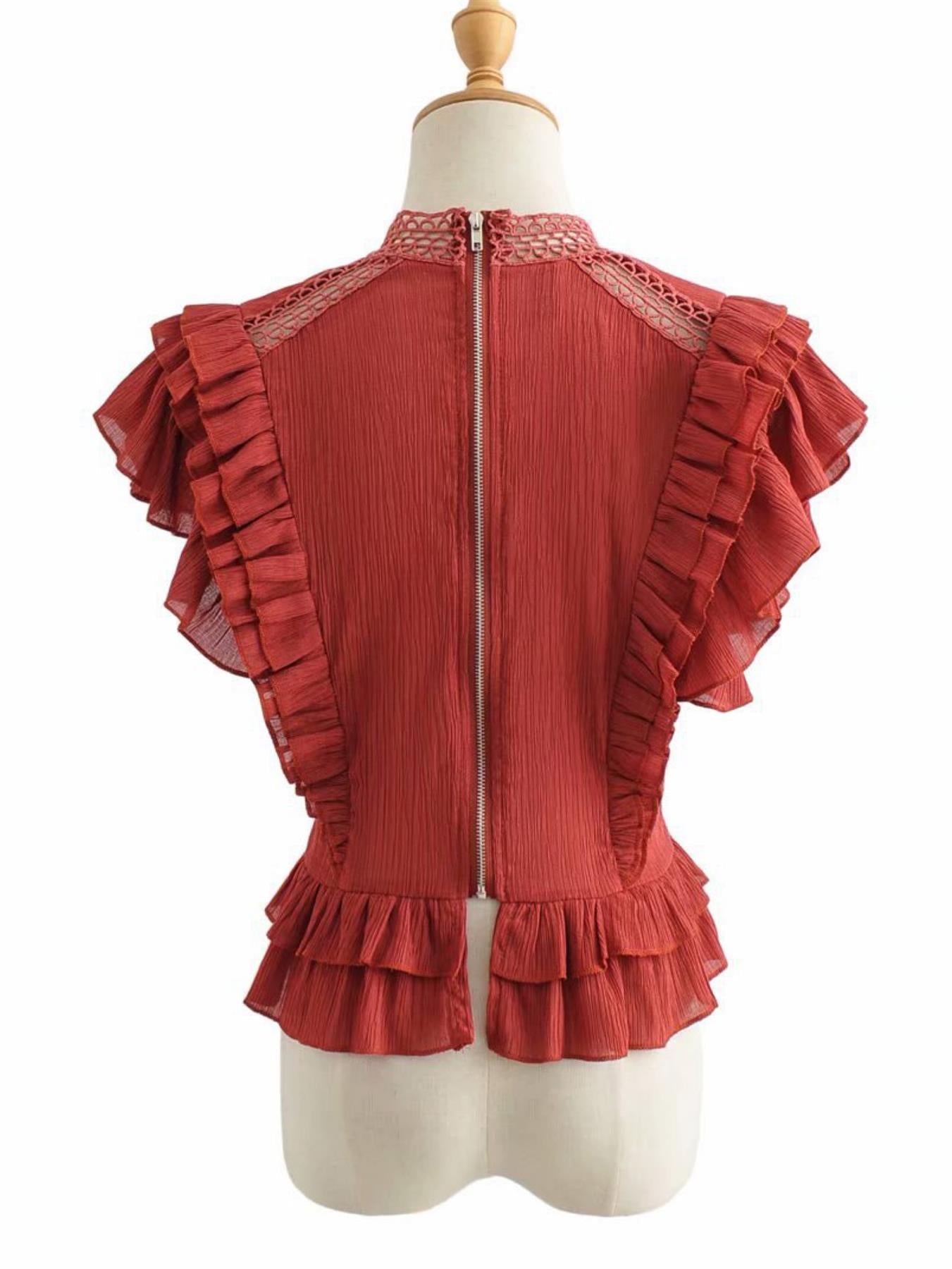 Crochet Sleeveless Blouse In Red
