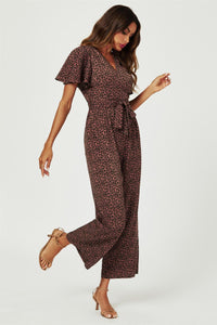 Leopard Print Wrap Top Jumpsuit In Rusty