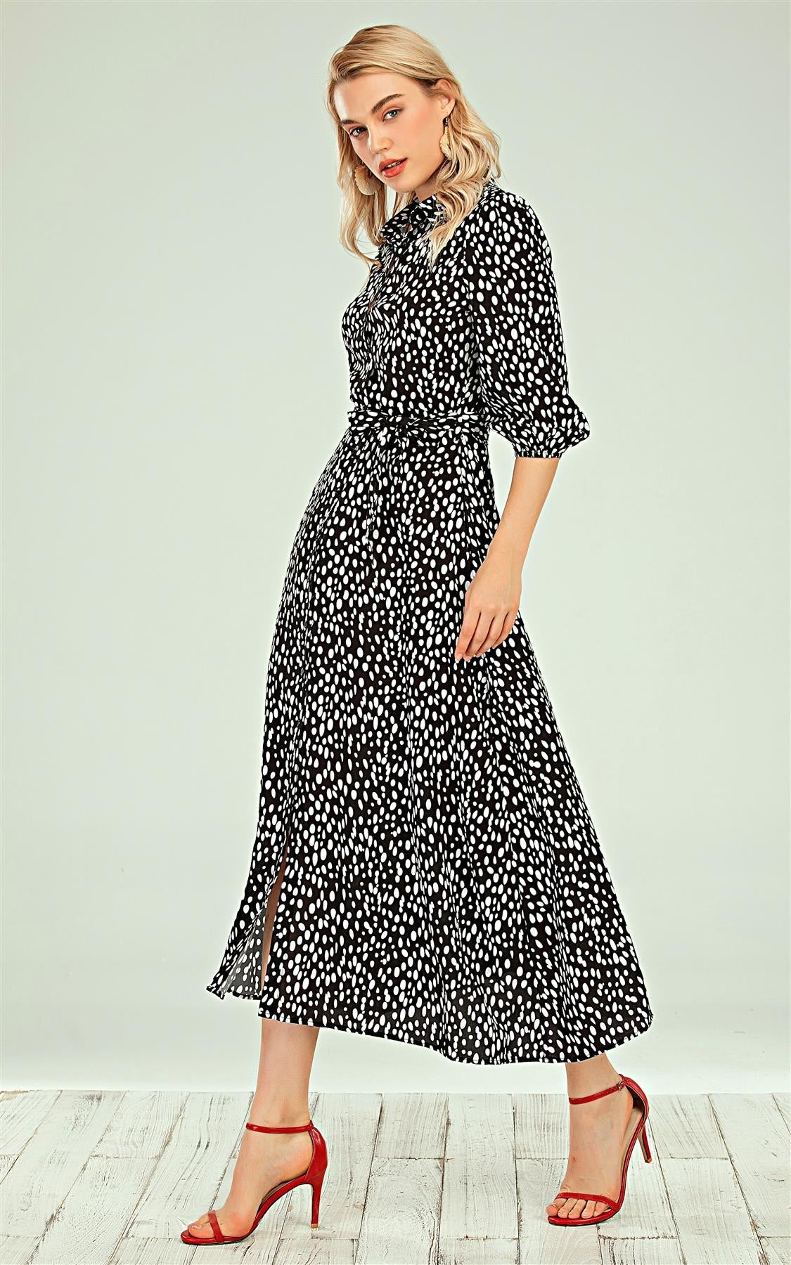 Shirt Dress In Royal Black & White Spot Print