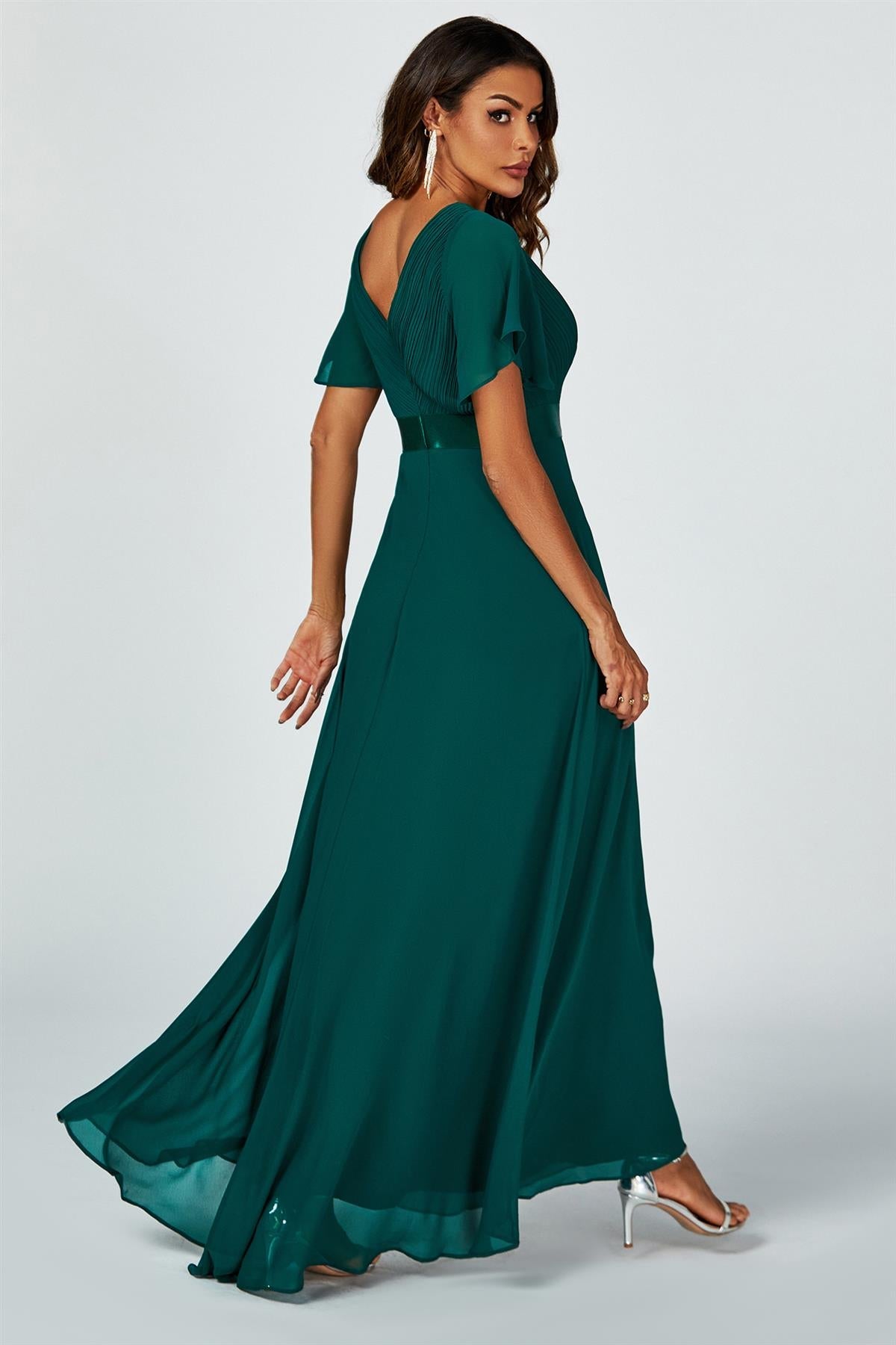 Angel Sleeves Empire Waist Bridesmaid Dress In Green