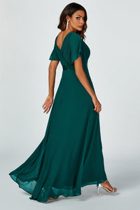 Angel Sleeves Empire Waist Bridesmaid Dress In Green