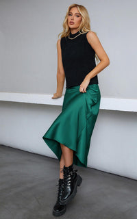 Black Knit top 2-IN-1 Forest Green Midaxi Slip Dress