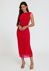 Mesh Maxi Dress In Red