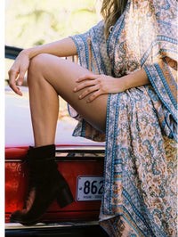 Relaxed Cotton Kimono In Blue Floral