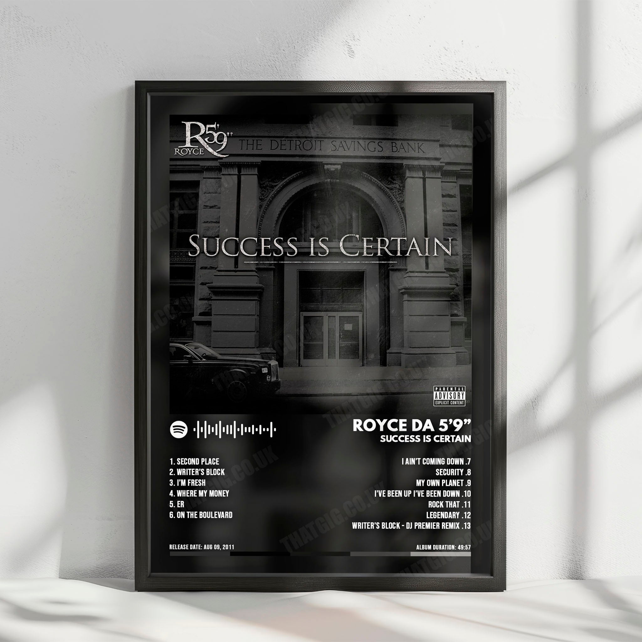 Royce da 5'9" "Success Is Certain" Album Cover Poster - with Complete Tracklist