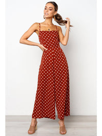 Tie Back Culotte Jumpsuit In Wine Polka dot