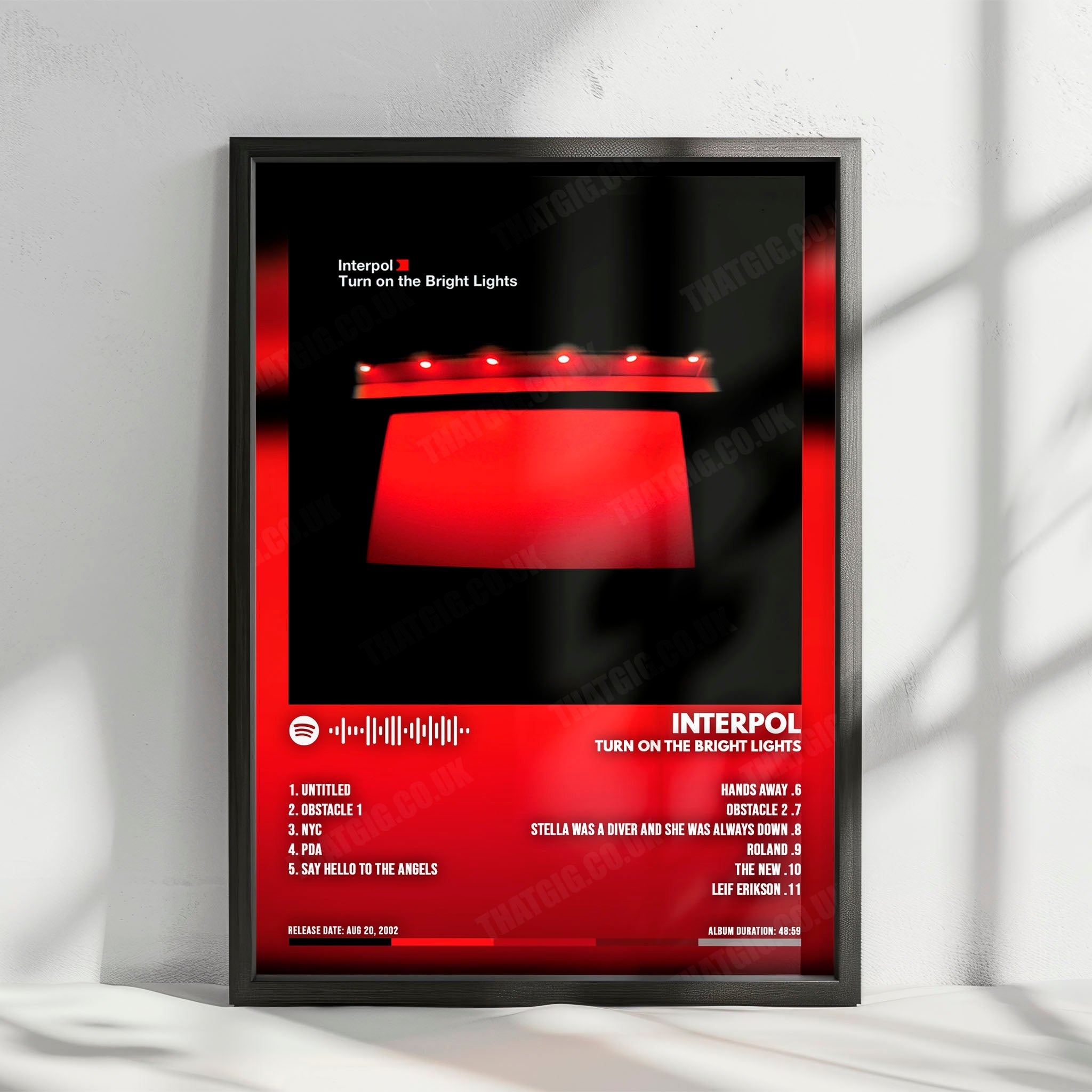 Interpol "Turn On the Bright Lights" Album Cover Poster - with Complete Tracklist