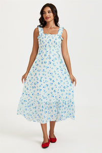 Floral Print Hem Detail Maxi Dress In White